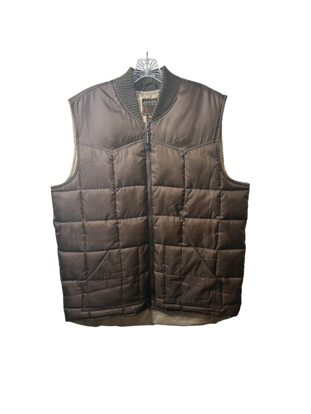Roper Western Puffer Vest Men's Size Large Brown Cowboy Rodeo
